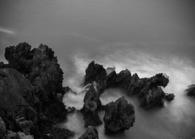 Fotografía de paisaje de mar en larga exposición, efecto seda